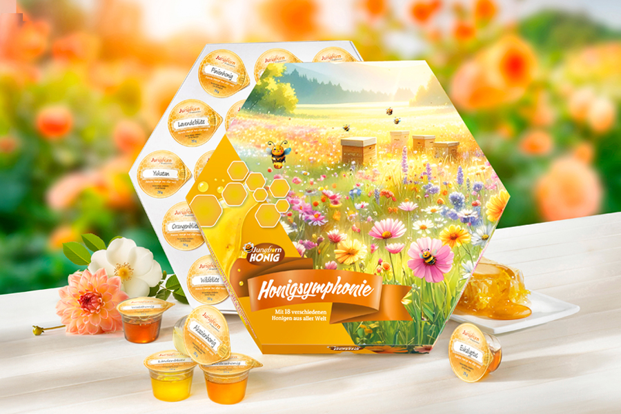 Honigsortiment in dekorativer Geschenkverpackung mit Einzelportionen