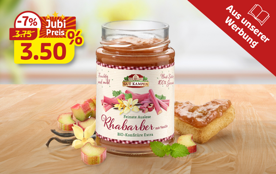 Rhabarber-Konfitüre mit Vanille zum Jubipreis von 3,50 Euro