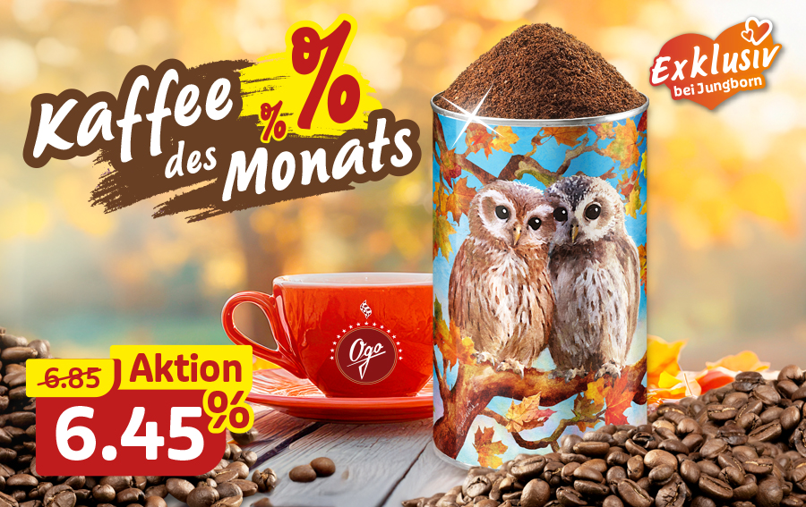 Kaffee in Eulen-Dose mit Tasse – Kaffee des Monats
