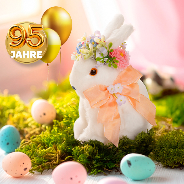 Osterdeko mit dekorativem Hasenmotiv zum Jubiläum