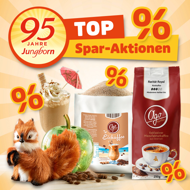 Jubiläumsangebote mit Dekoartikeln, Eiskaffee und Röstkaffee