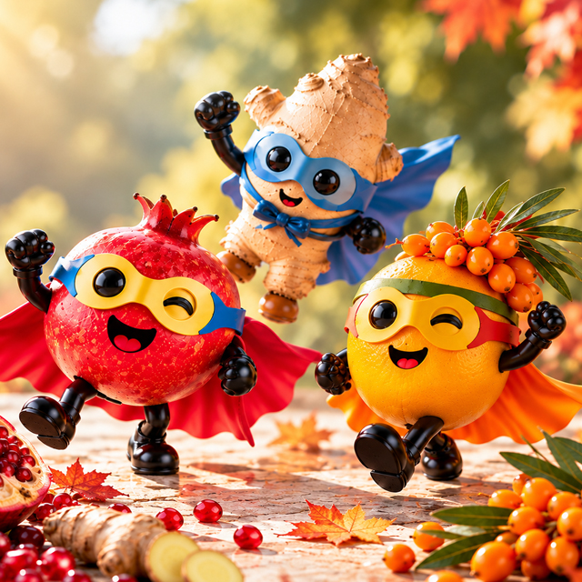 Granatapfel, Ingwer und Orange als Superhelden – das Power-Trio der Saison
