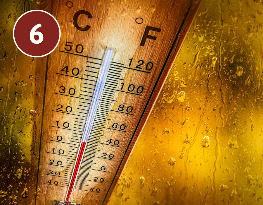 Thermometer im heißen Wasser mit Kondenswasser