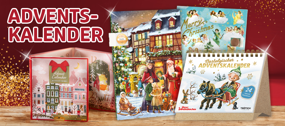 Verschiedene Adventskalender mit festlichen Weihnachtsmotiven