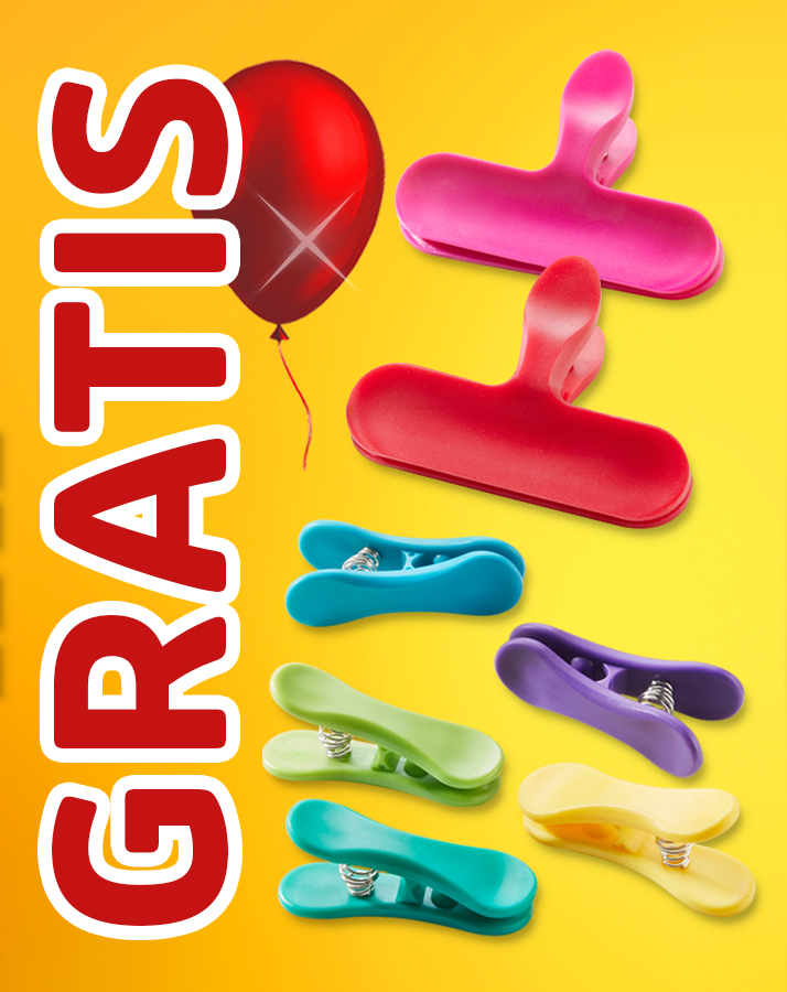 Bunte Verschlussclips als Gratisgeschenk