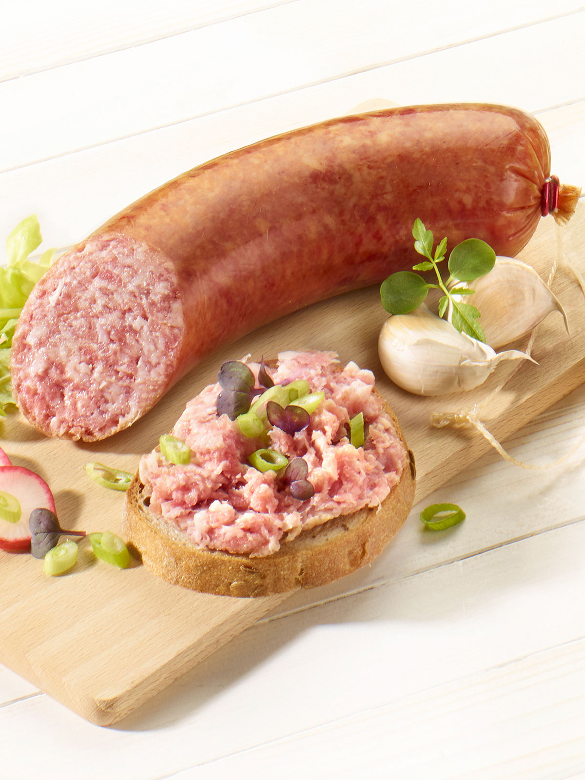Streichmettwurst, grob mit Knoblauch   Streichmettwurst, grob mit Knoblauch