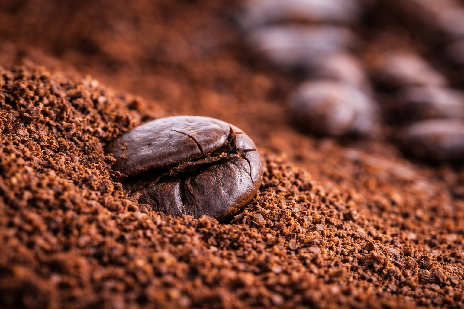 Ganze Kaffeebohne auf frisch gemahlenem Kaffee