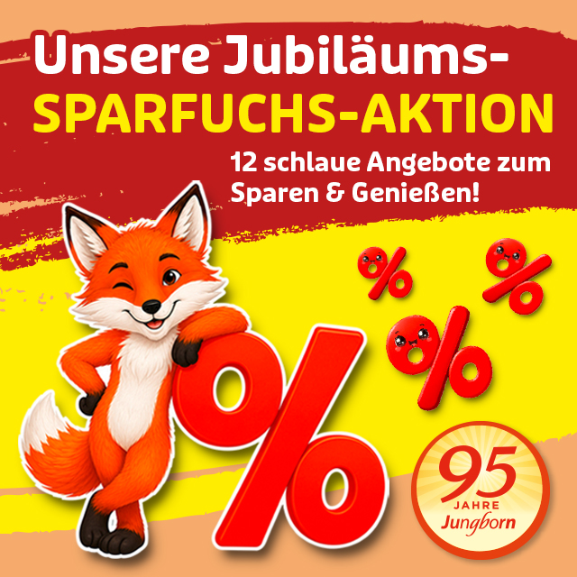 Jubiläums-Sparfuchs-Aktion mit 12 Angeboten zum 95. Jungborn-Jubiläum