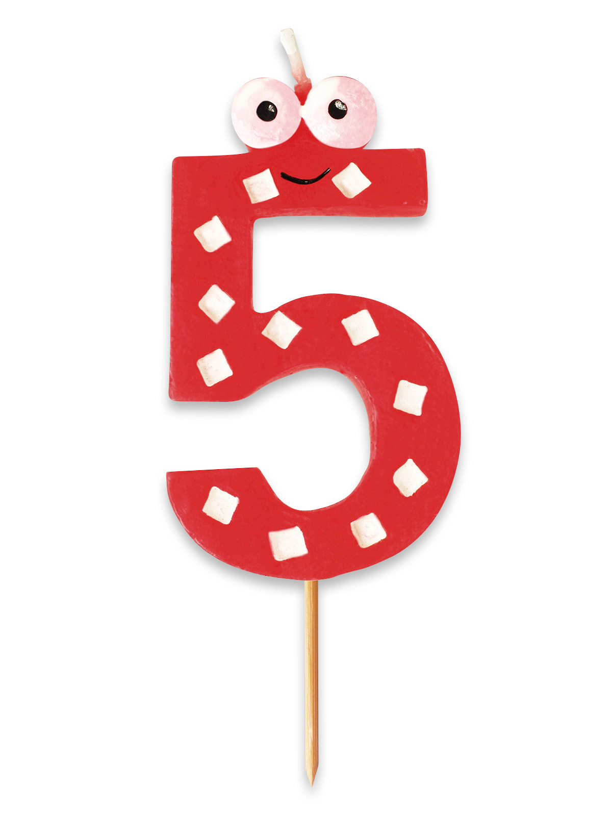 Zahlenkerzen mit lustigen Augen, Zahl „5“ Zahlenkerzen mit lustigen Augen, Zahl „5“