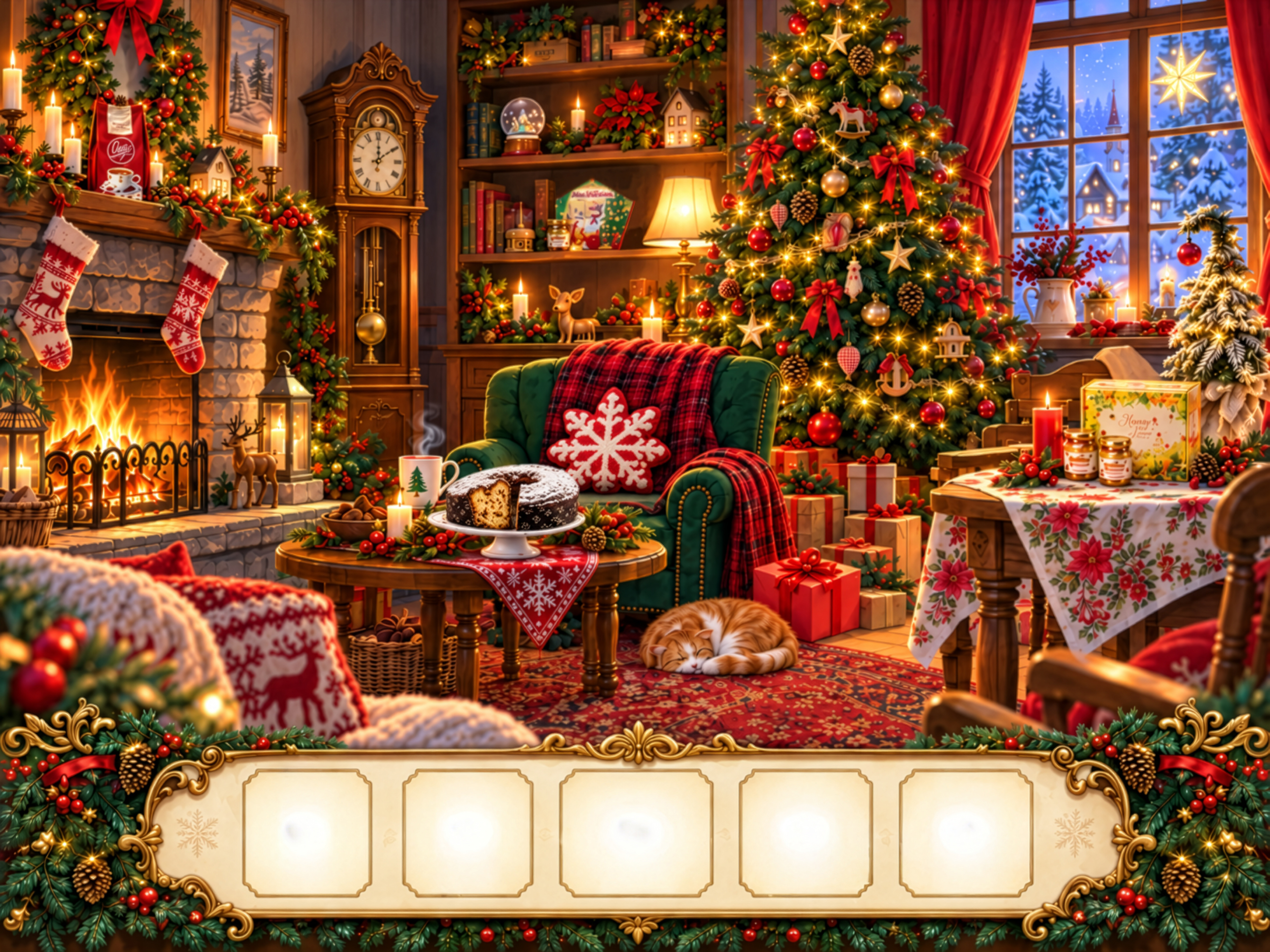 Weihnachtliches Wohnzimmer als Wimmelbild