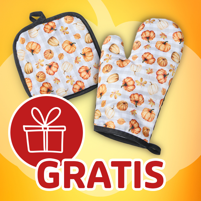 Ofenhandschuh und Topflappen mit Kürbisdesign – gratis dazu