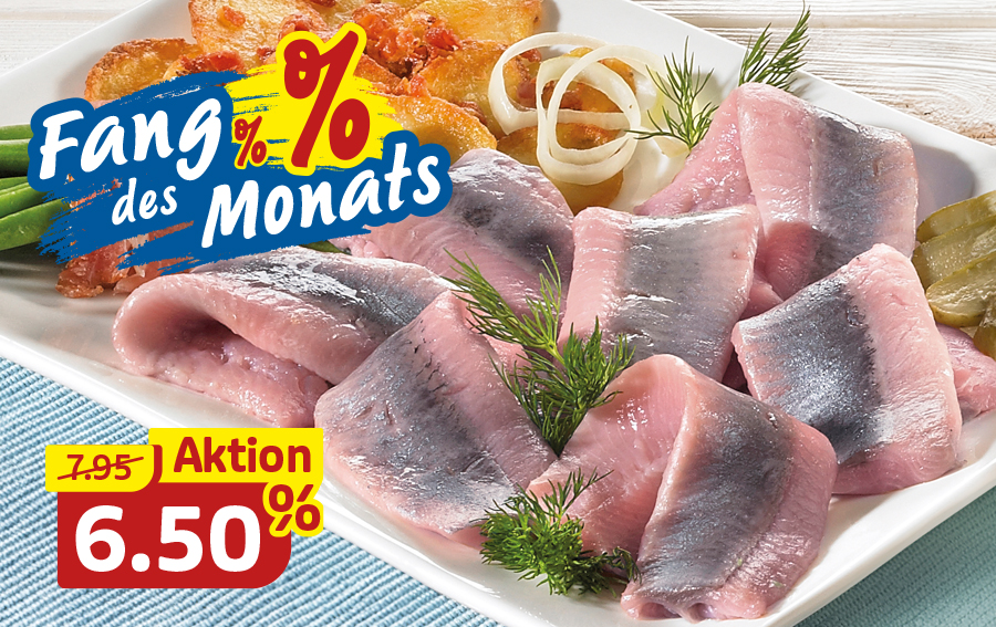 Heringsfilets mit Zwiebeln, Dill und Bratkartoffeln im Angebot