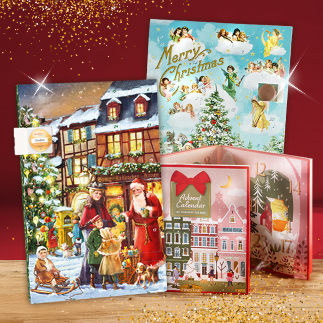 Verschiedene weihnachtliche Adventskalender mit festlichen Motiven