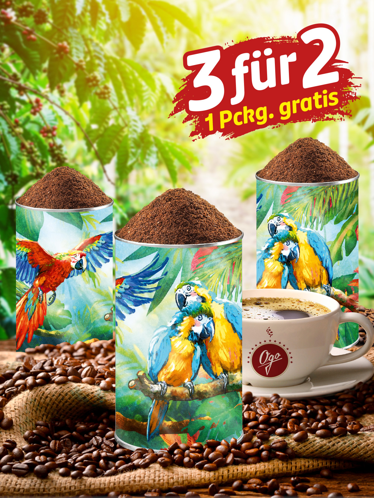„3 für 2“ Festkaffee „Papageien-Pracht“