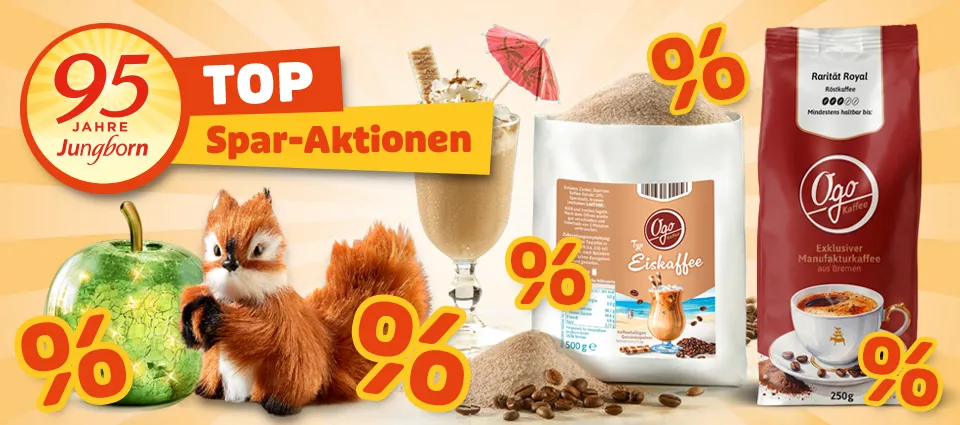 Jubiläumsangebote mit Dekoartikeln, Eiskaffee und Röstkaffee