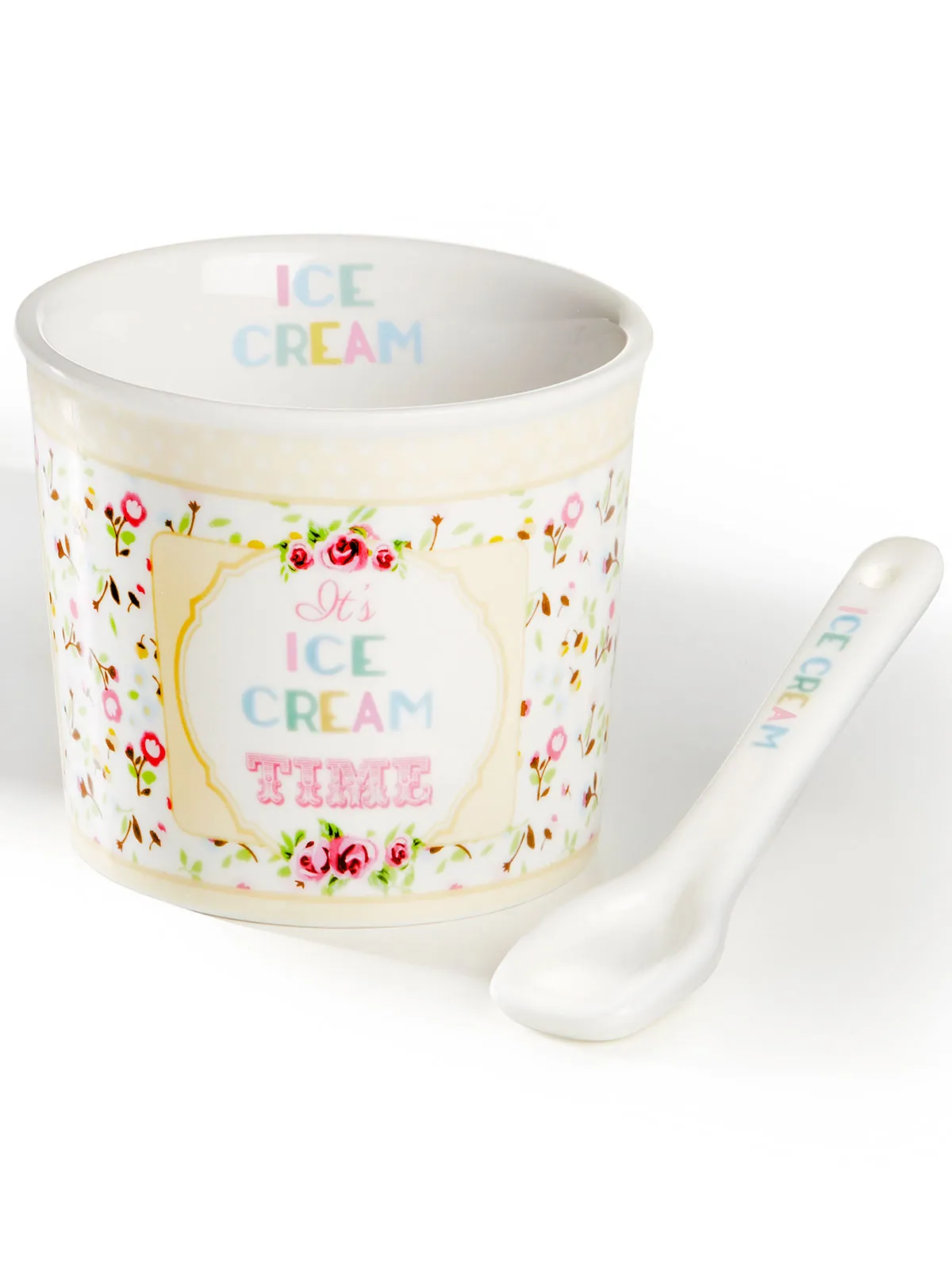 Porzellaneisbecher „Eiscremezeit“, gelb