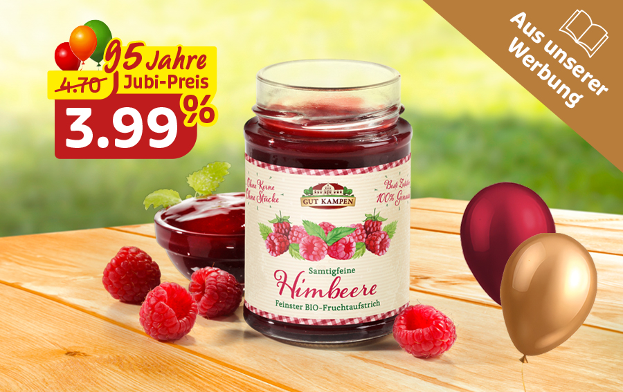 Bio-Himbeeraufstrich im Glas zum 95 Jahre Jubiläum für 3,99 €