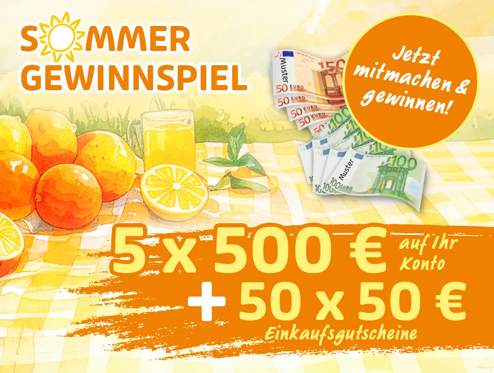 Sommergewinnspiel mit Geldpreisen und Einkaufsgutscheinen