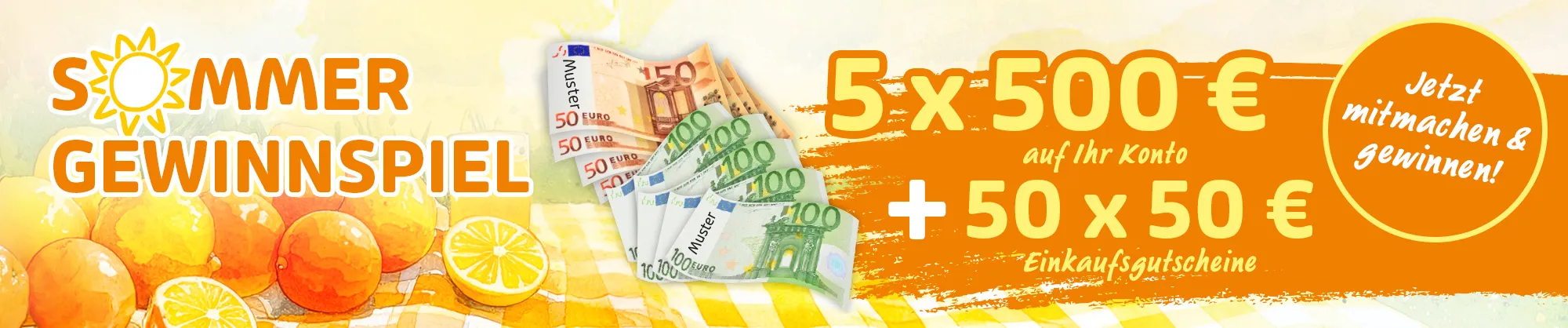 Sommergewinnspiel mit Geldpreisen und Einkaufsgutscheinen