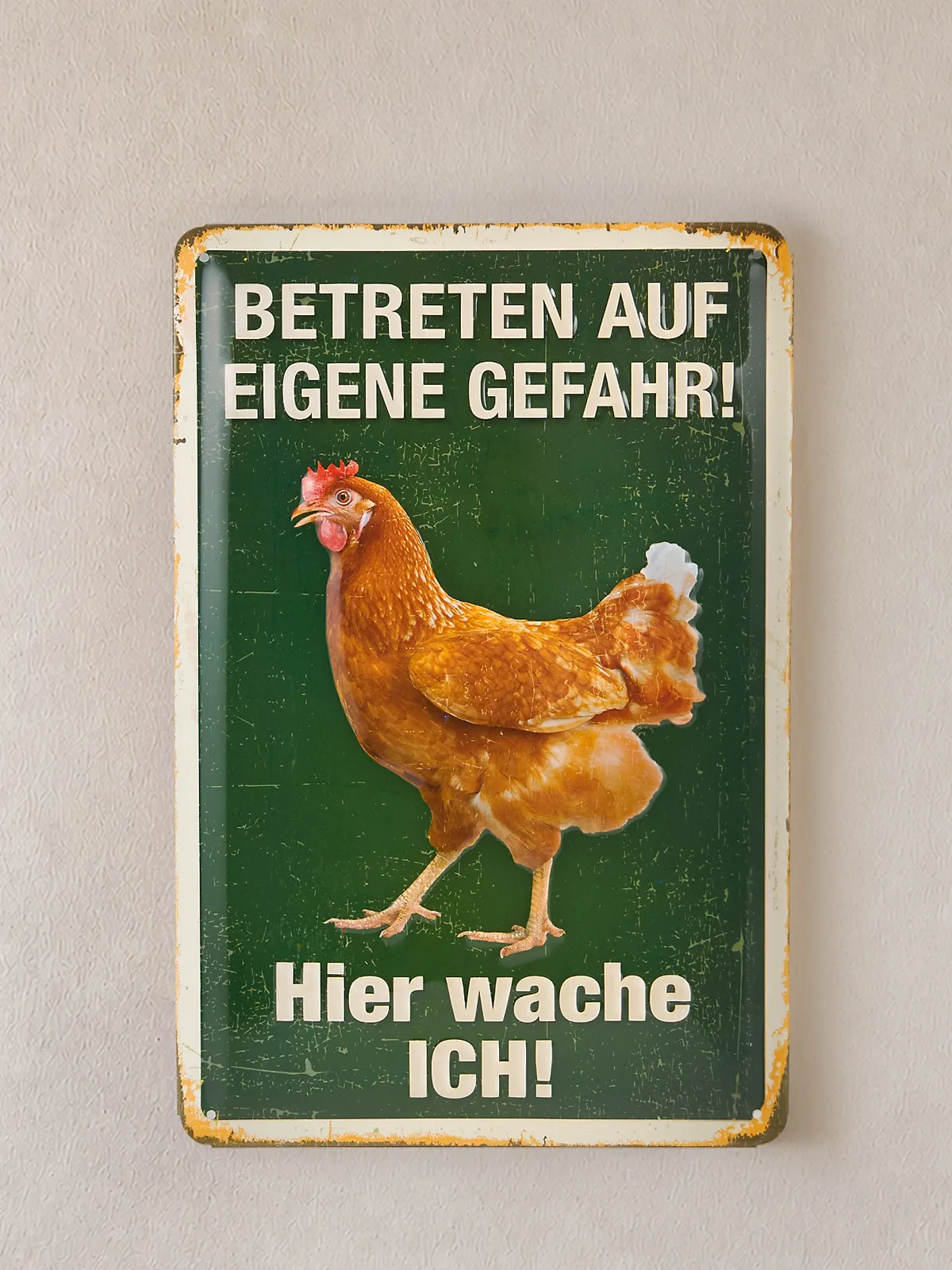 Metallschild „Wachhuhn“