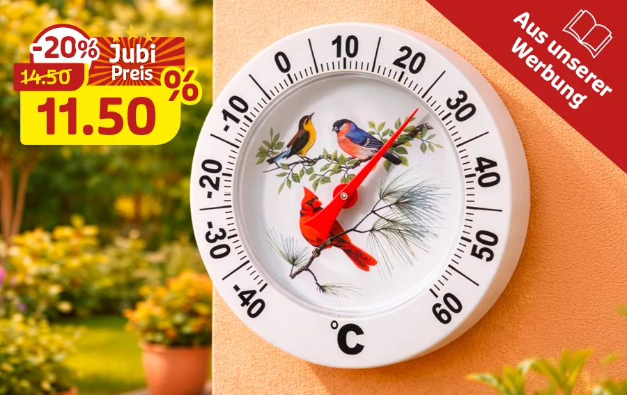 Wandthermometer mit Vogelmotiv, Jubiläumspreis 11,50 Euro