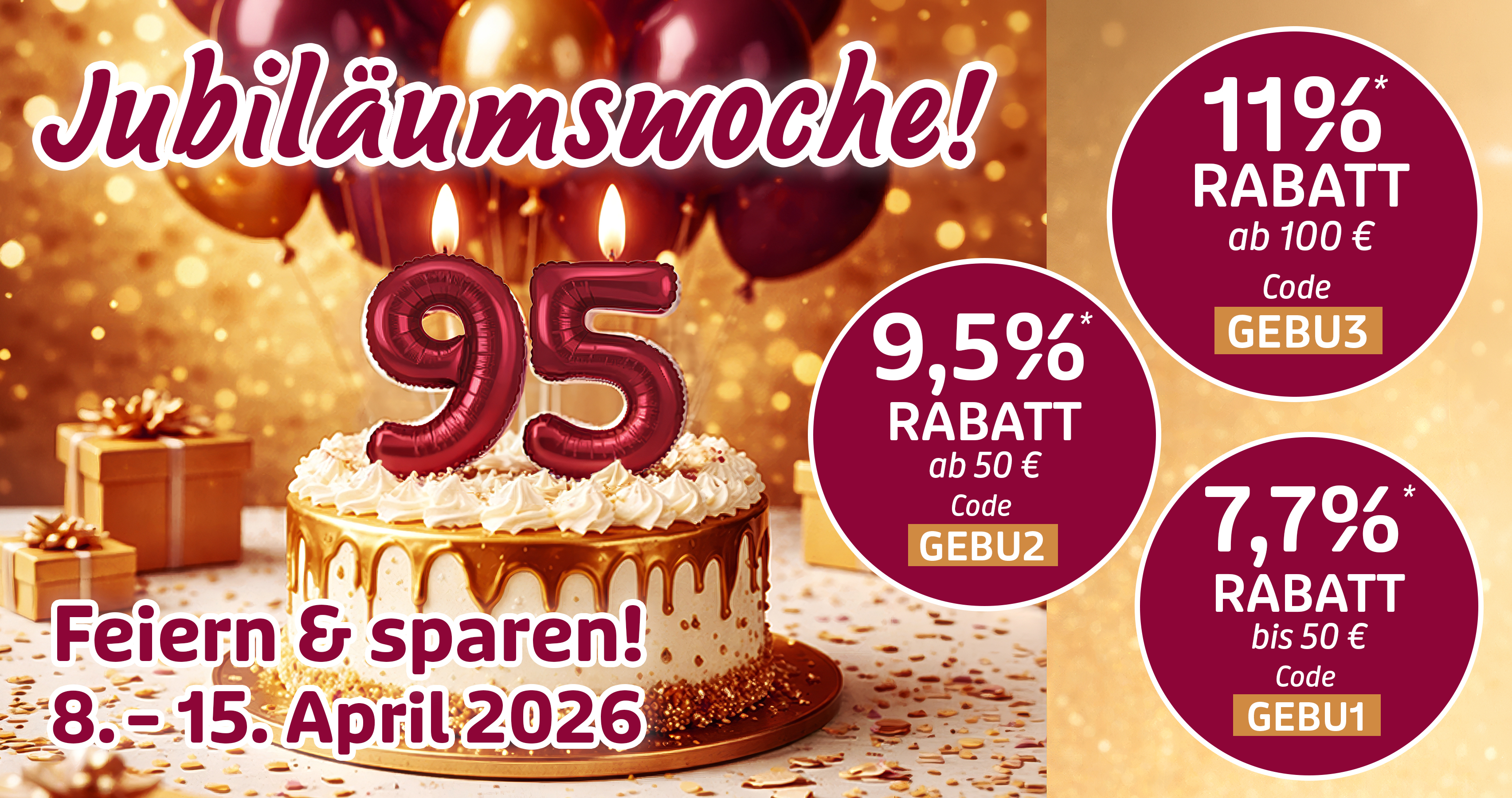 Jubiläumswoche mit Torte, Kerzen 95 und Rabattaktionen