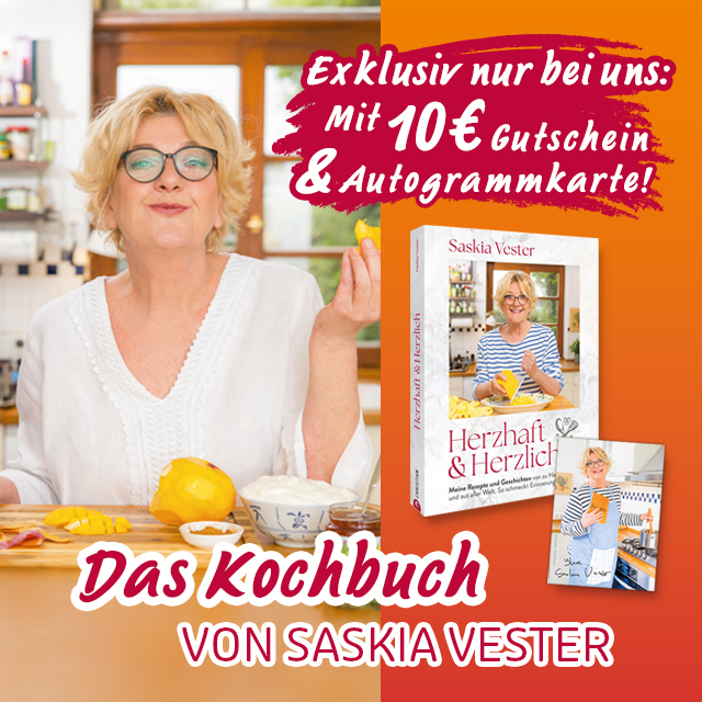 Saskia Vester präsentiert ihr Kochbuch mit Gutschein & Autogrammkarte