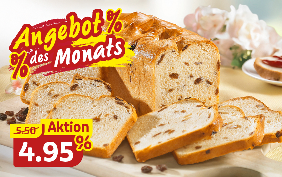 Rosinenbrot in Scheiben als Angebot des Monats