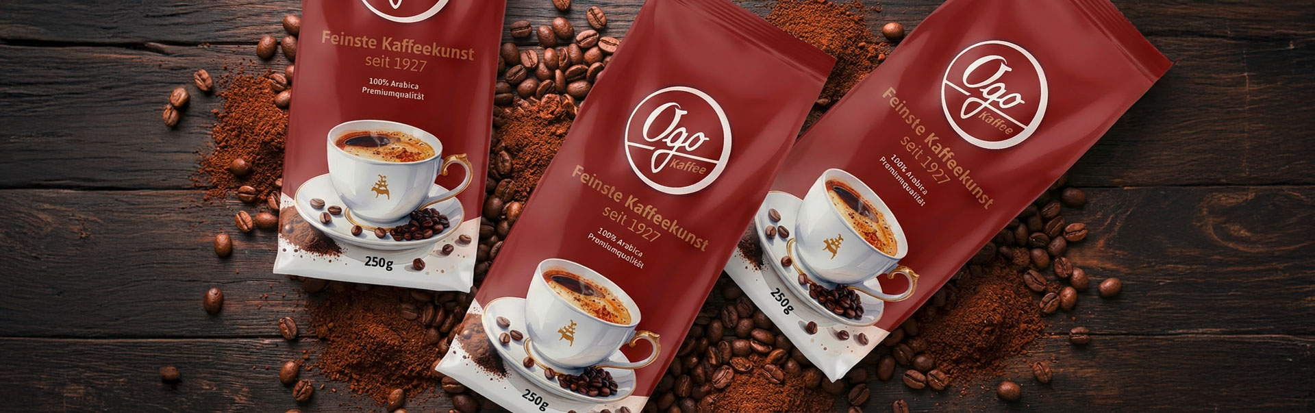 Ogo Kaffee Klassiker 250g Packungen auf Kaffeebohnen