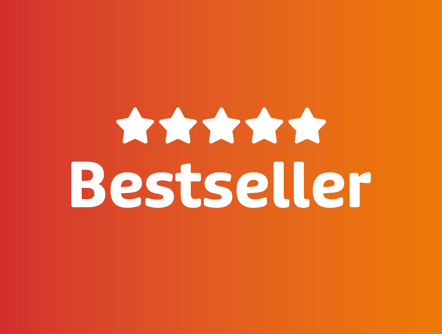 Bestseller-Hinweis mit fünf Sternen auf orangefarbenem Hintergrund