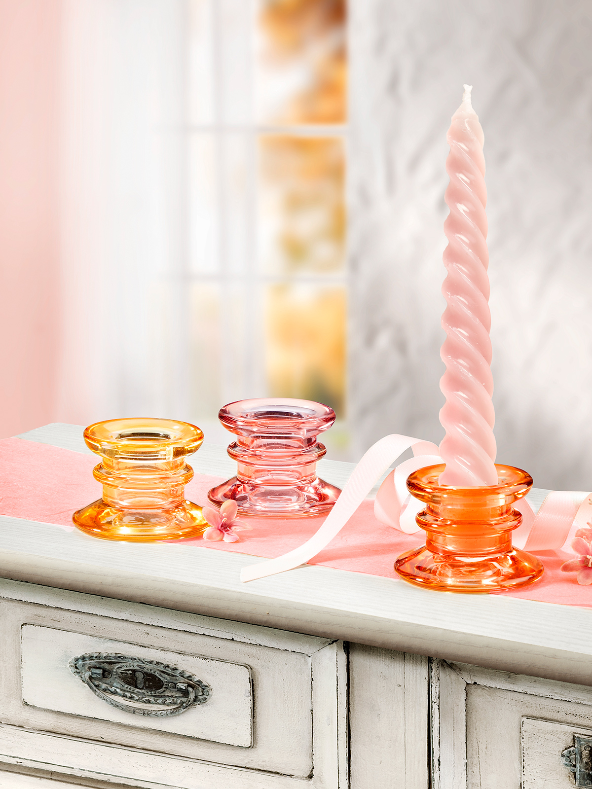 Glas-Kerzenständer „Trio Pastell“