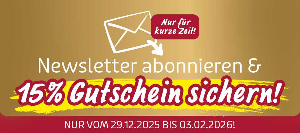 Newsletter-Anmeldung mit 15 Prozent Gutschein und Jubiläumshinweis