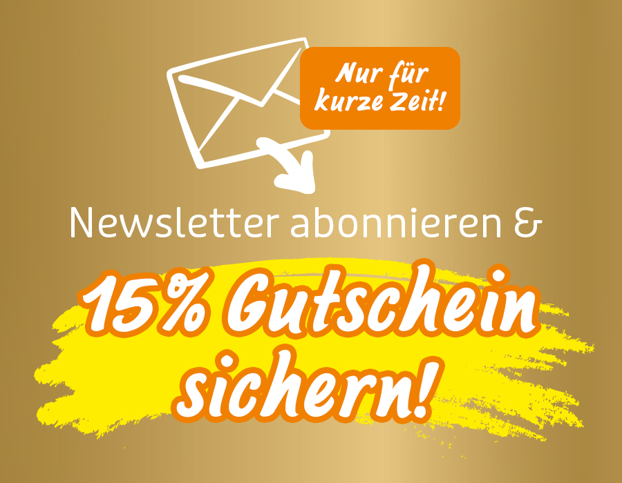 Newsletter-Grafik mit 15 % Gutschein und zeitlich begrenztem Angebot