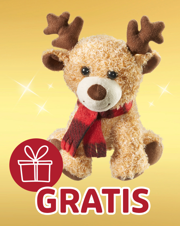 Plüschrentier mit rotem Schal als gratis Geschenkaktion