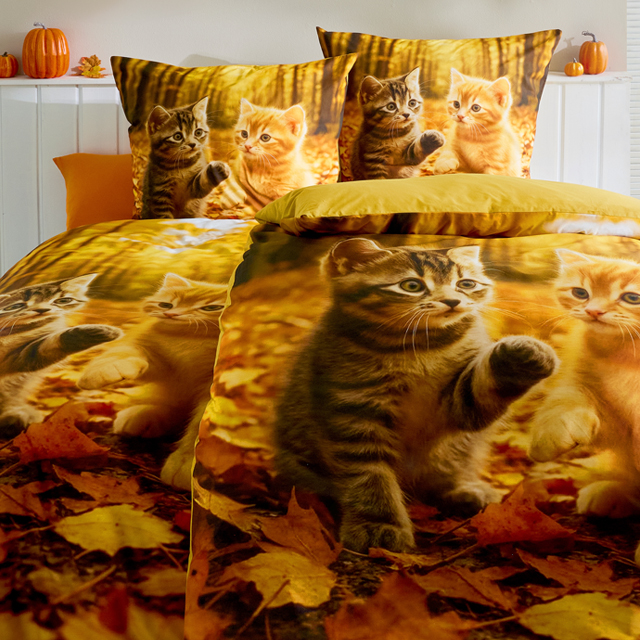 Bettwäsche mit Katzenmotiv in herbstlichen Farben