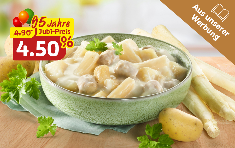 Spargelragout mit Kartoffeln und Kräutern in Schüssel