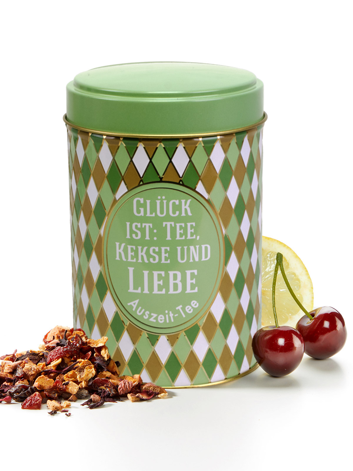Früchteteedose „Glück ist Tee, Kekse und Liebe“