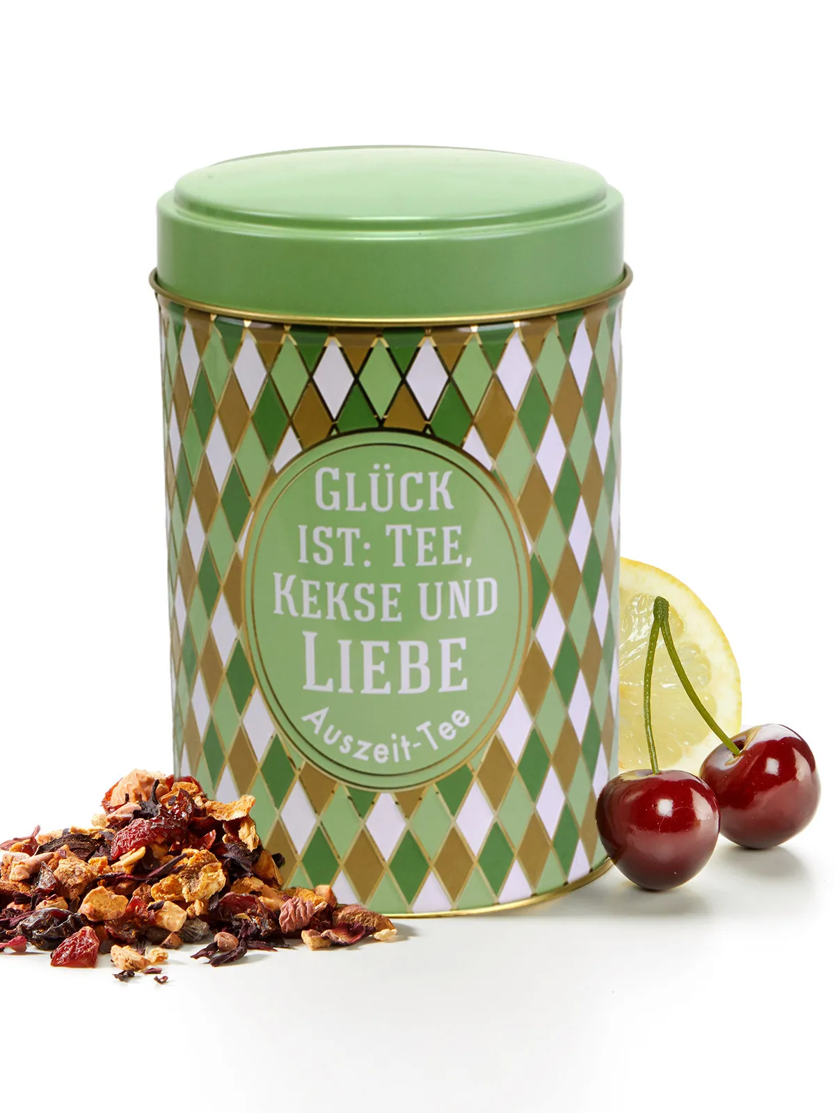 Früchteteedose „Glück ist Tee, Kekse und Liebe“