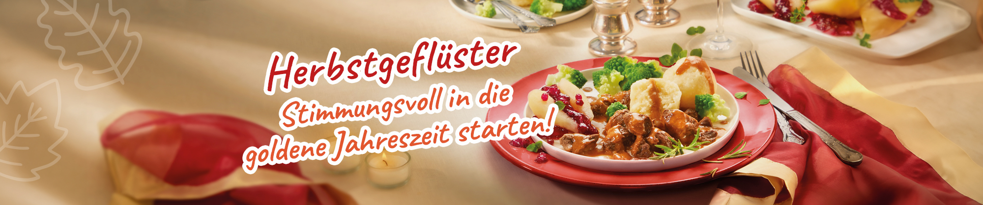 Festliches Herbstgericht mit Fleisch, Klößen, Brokkoli und Preiselbeeren