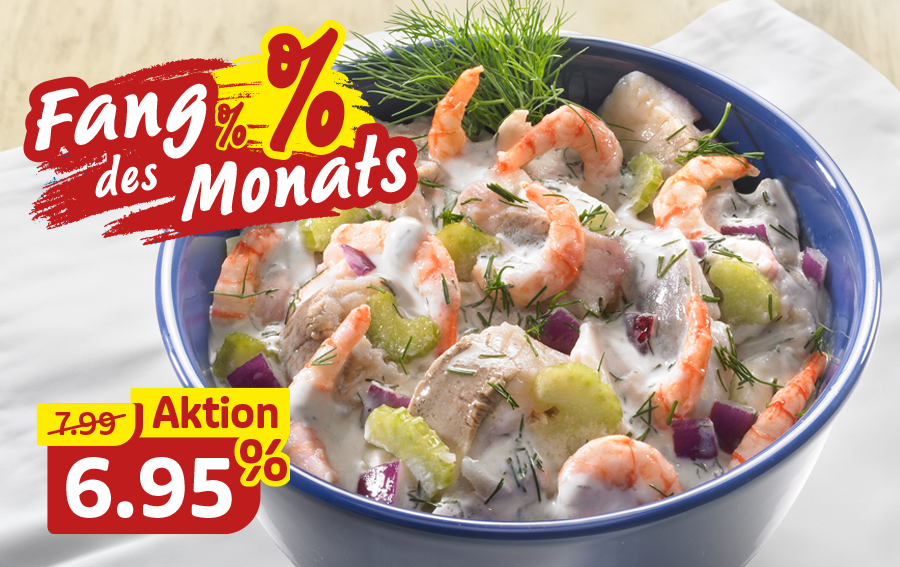 Heringsalat mit Garnelen, Hering und Gemüse in Sahnesoße