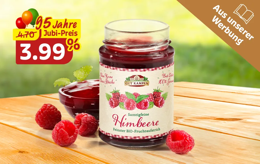 Bio-Himbeer-Fruchtaufstrich als Sorte des Monats zum Jubiläumspreis