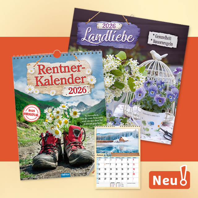 Verschiedene Kalender 2026 mit Blumen und Landschaften