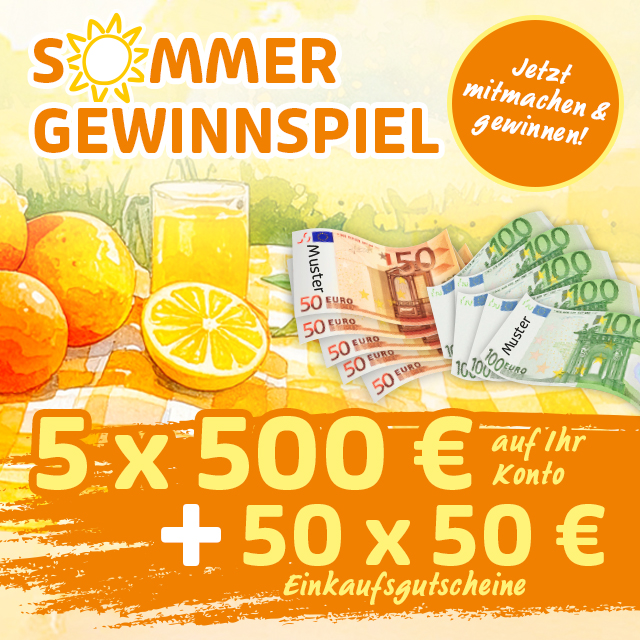 Sommergewinnspiel mit Geldpreisen und Einkaufsgutscheinen