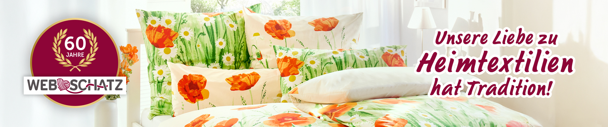 Gemütliche Bettwäsche mit Mohnblumen-Design – 60 Jahre Webschatz Heimtextilien.