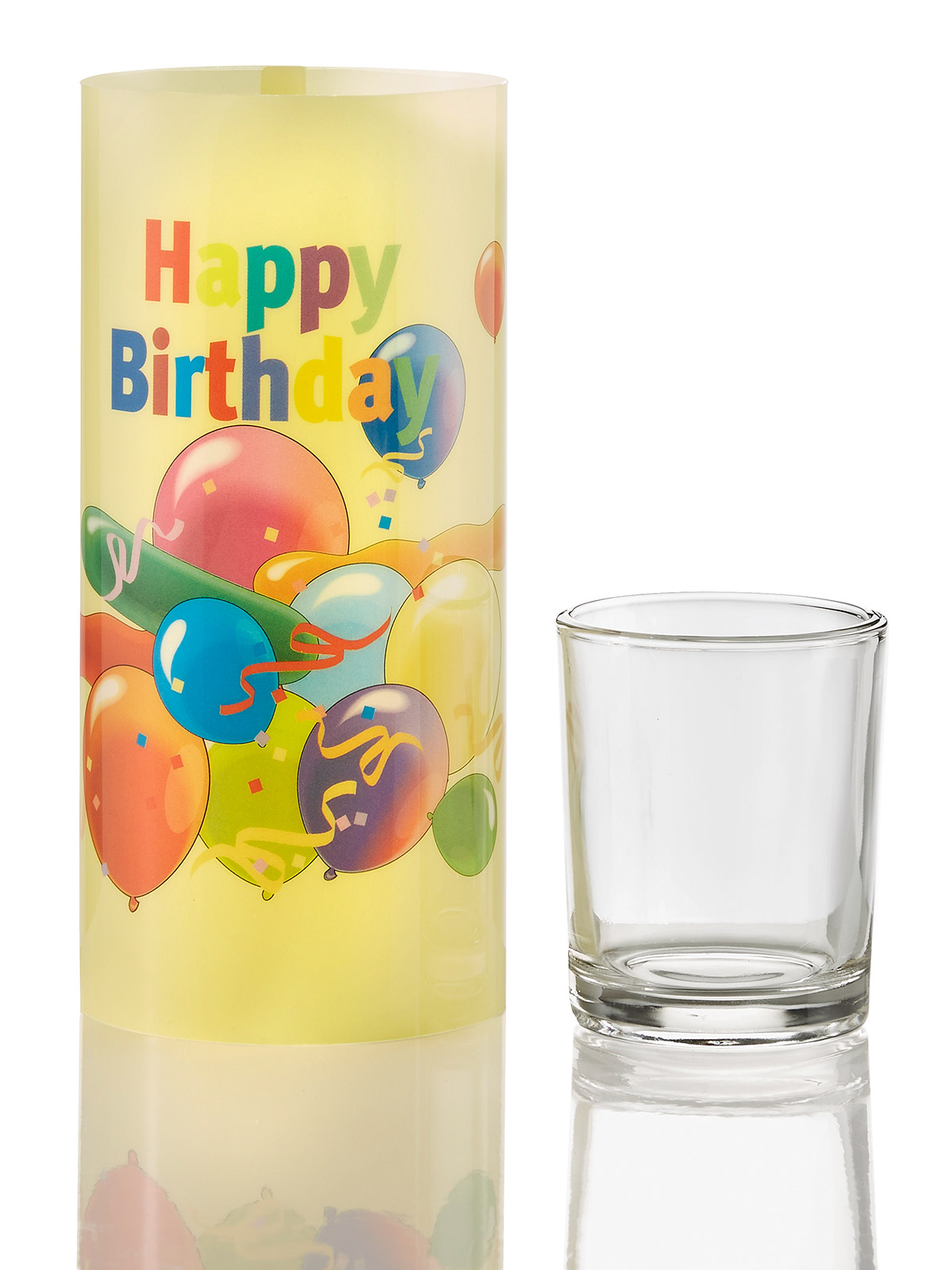 Teelichtglas mit Dekofolie „Happy Birthday“