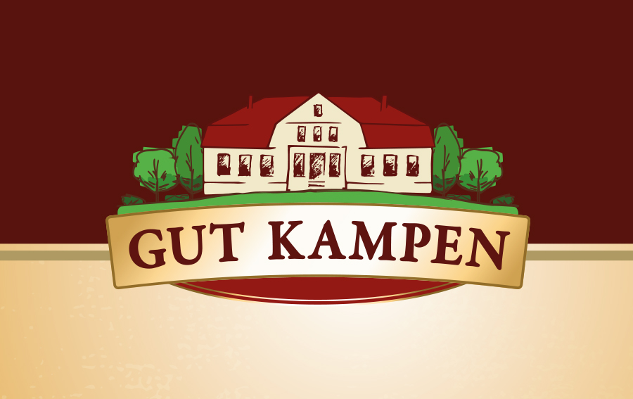 Logo der Qualitätsmarke Gut Kampen von Jungborn auf rot-beigem Hintergrund