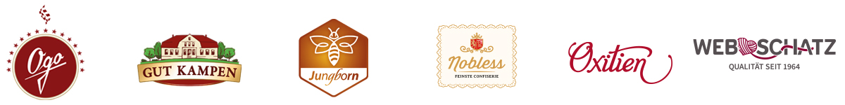 Logos von Ogo, Gut Kampen, Jungborn, Nobless, Oxitien und Webschatz