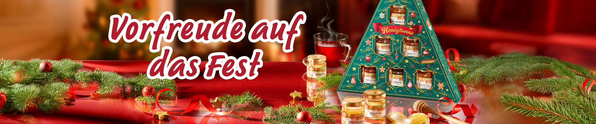 Weihnachtliche Deko mit Honigtanne und Honiggläsern