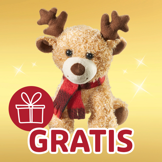 Plüschrentier mit rotem Schal als gratis Geschenkaktion