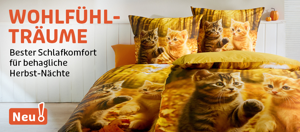 Bettwäsche mit Katzenmotiv in herbstlichen Farben